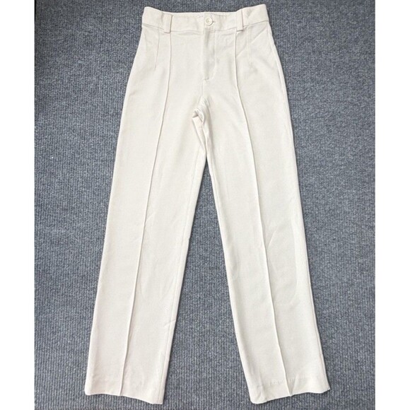 ZARA Womens Size Medium Pants Beige Cream High Waist Pleated Straight Leg - Picture 2 of 10